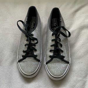 Girls Double Up Silver Glitter Keds